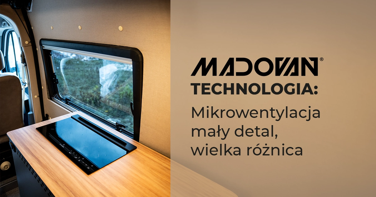 Zamek z funkcją mikrowentylacji w oknie Madovan – widok od wnętrza kampera